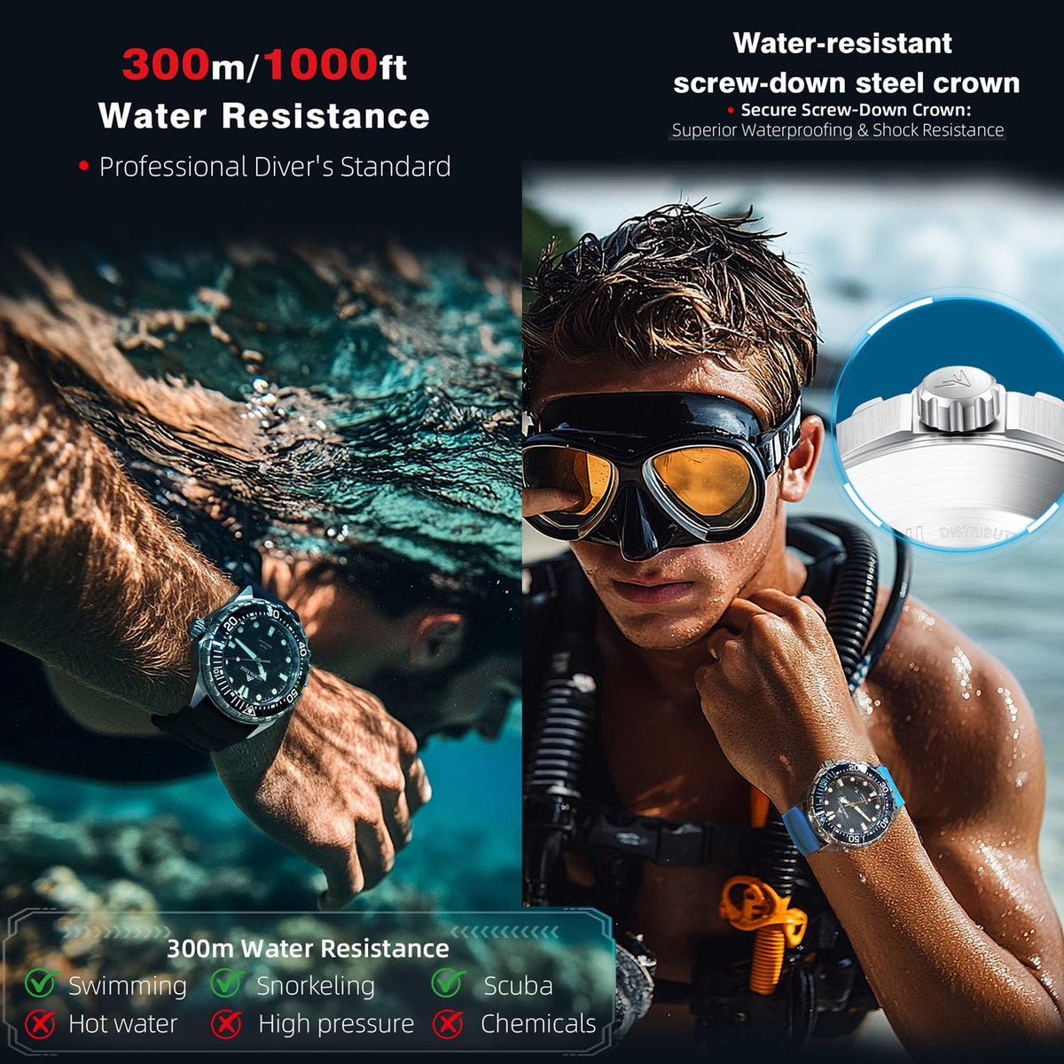 300M Water Resistant Stainless Steel Quartz Analog Watch X903