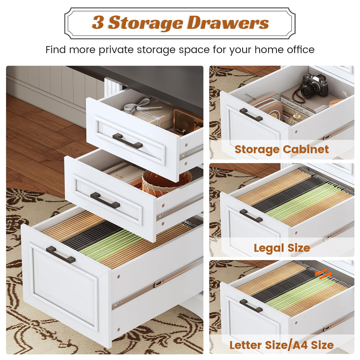 White Office Desk with 3 Drawers G8824