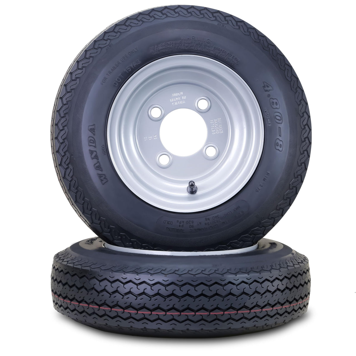 Trailer Tire Wheel 4.80-8 6-Ply with 4 Lugs on 4 Silver Rim Pk2 P952402