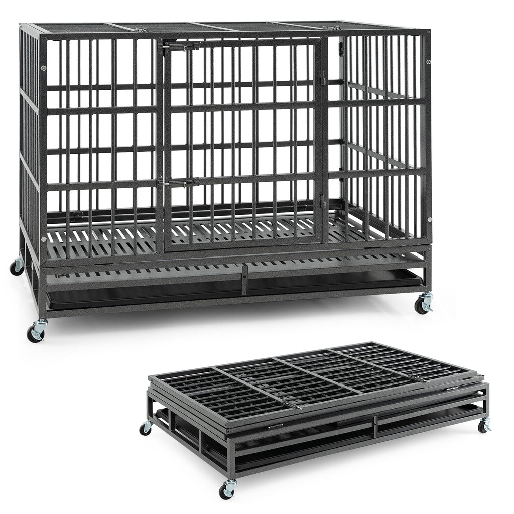 48 Inch Foldable Metal Dog Crate with 2 Lockable Doors I2662
