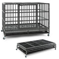 48 Inch Foldable Metal Dog Crate with 2 Lockable Doors I2662