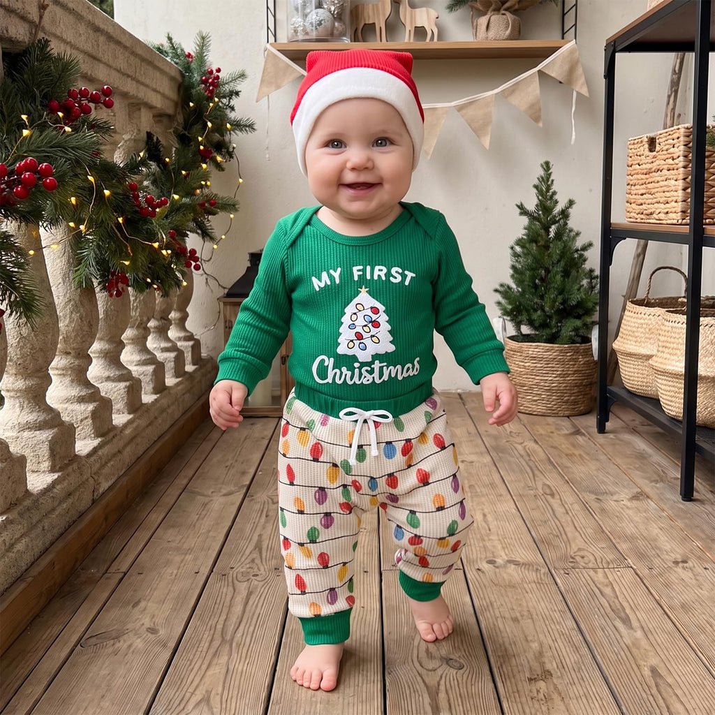 Christmas Baby Boy Outfit Romper Pants Hat Set 0-12M H103654