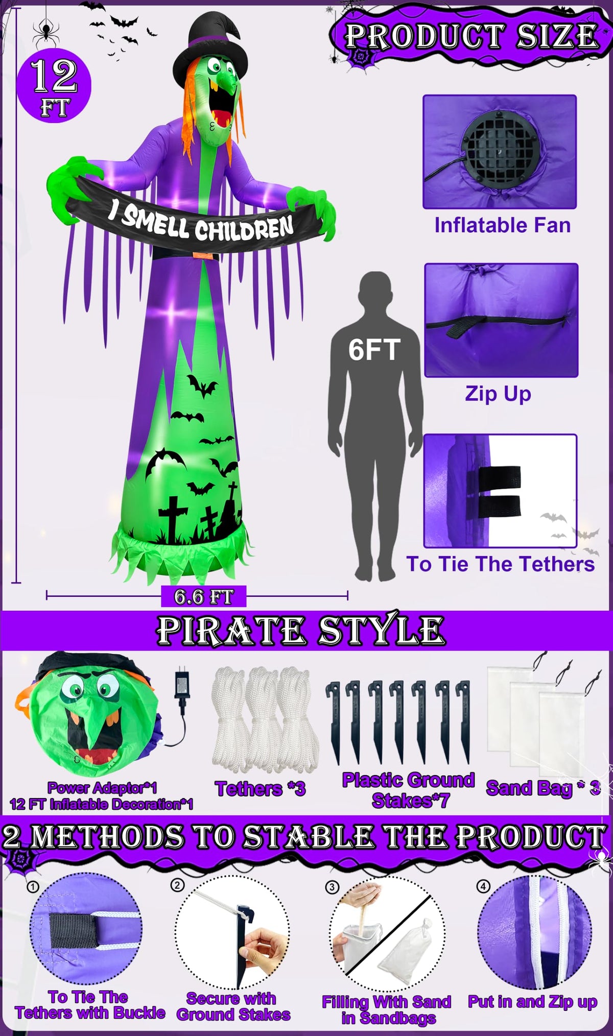 12FT Halloween Inflatables Witch Decorations Y8240