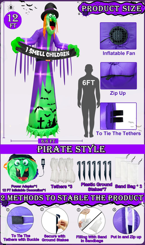 12FT Halloween Inflatables Witch Decorations Y8240