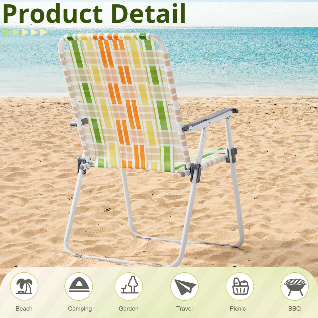Set of 2 Webbed Folding Beach Chairs Yellow & Green I78898