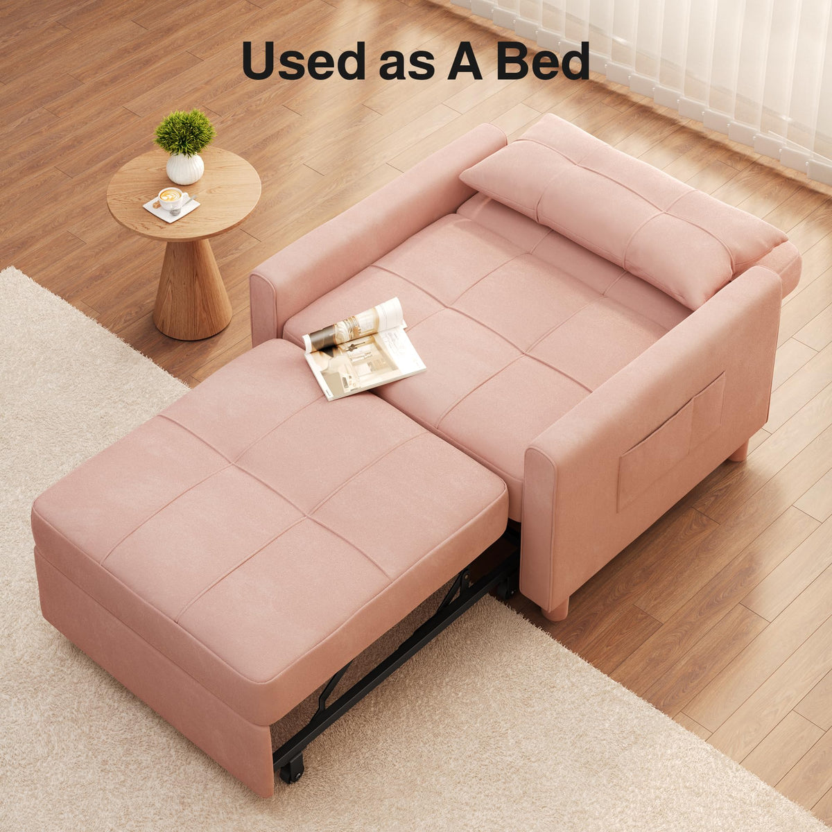 Pink Convertible Sleeper Chair Sofa Bed J564910