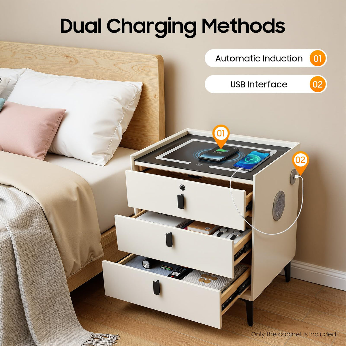 Bedside Table with Wireless Charging and Bluetooth Speaker J406