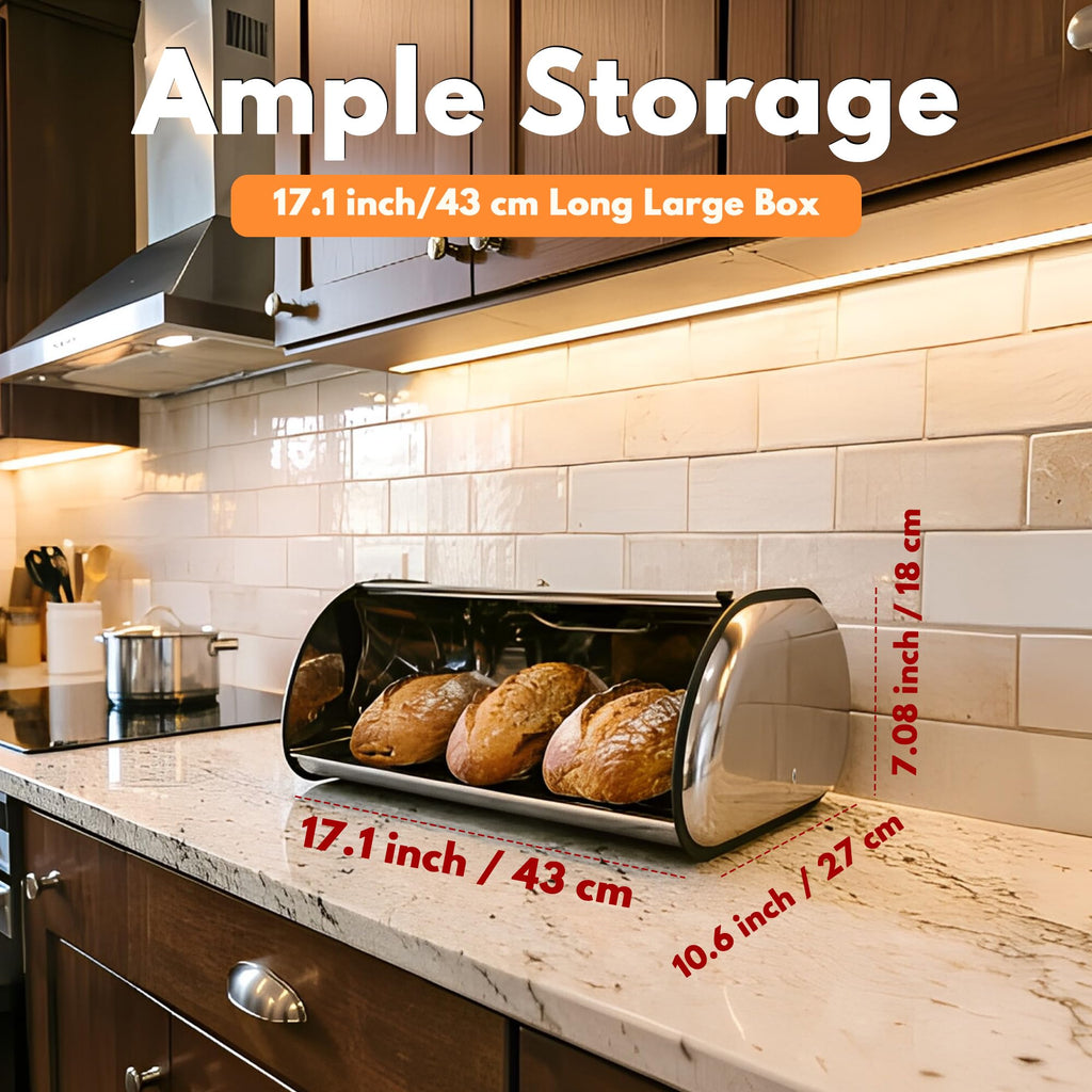 Large Stainless Steel Bread Box with Window & Air Vents C96939