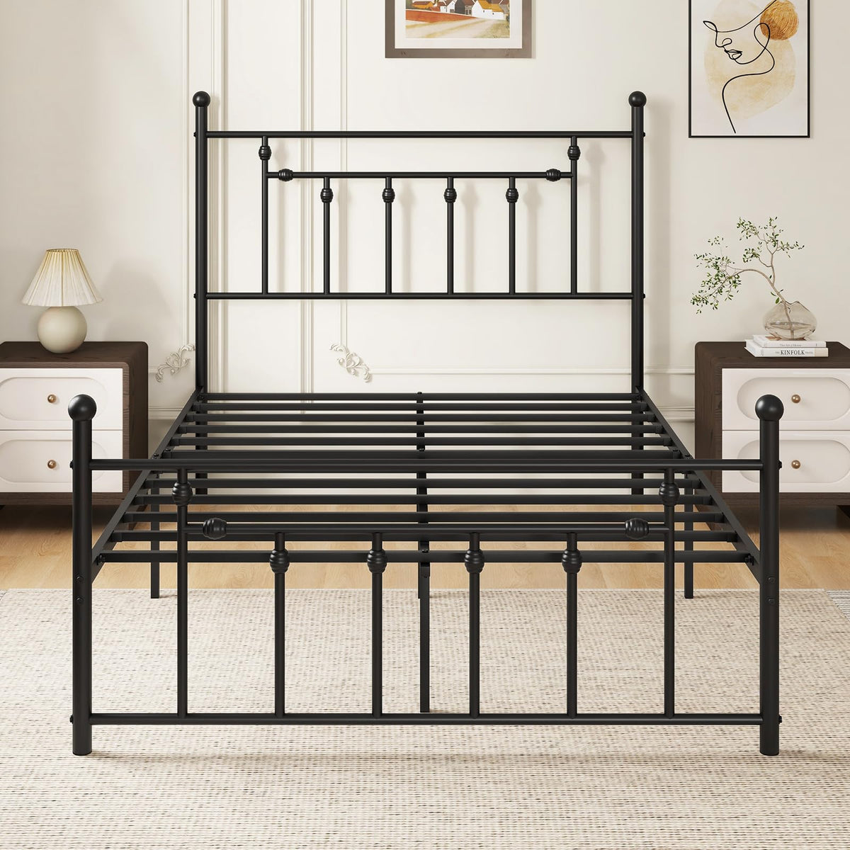 Black Full Size Metal Bed Frame with Headboard & Footboard P1784