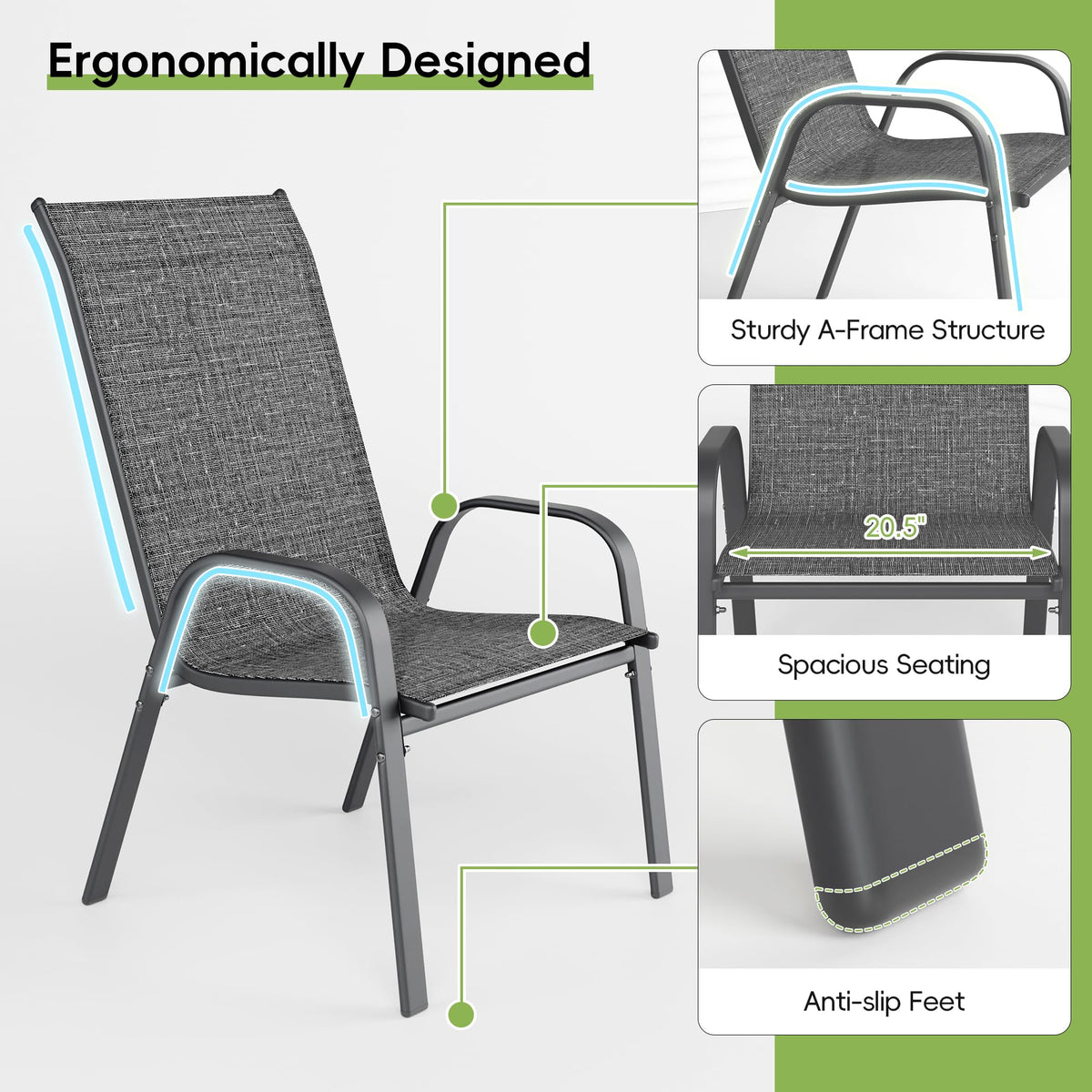 Dark Grey Metal Patio Chairs Set of 4 Z295