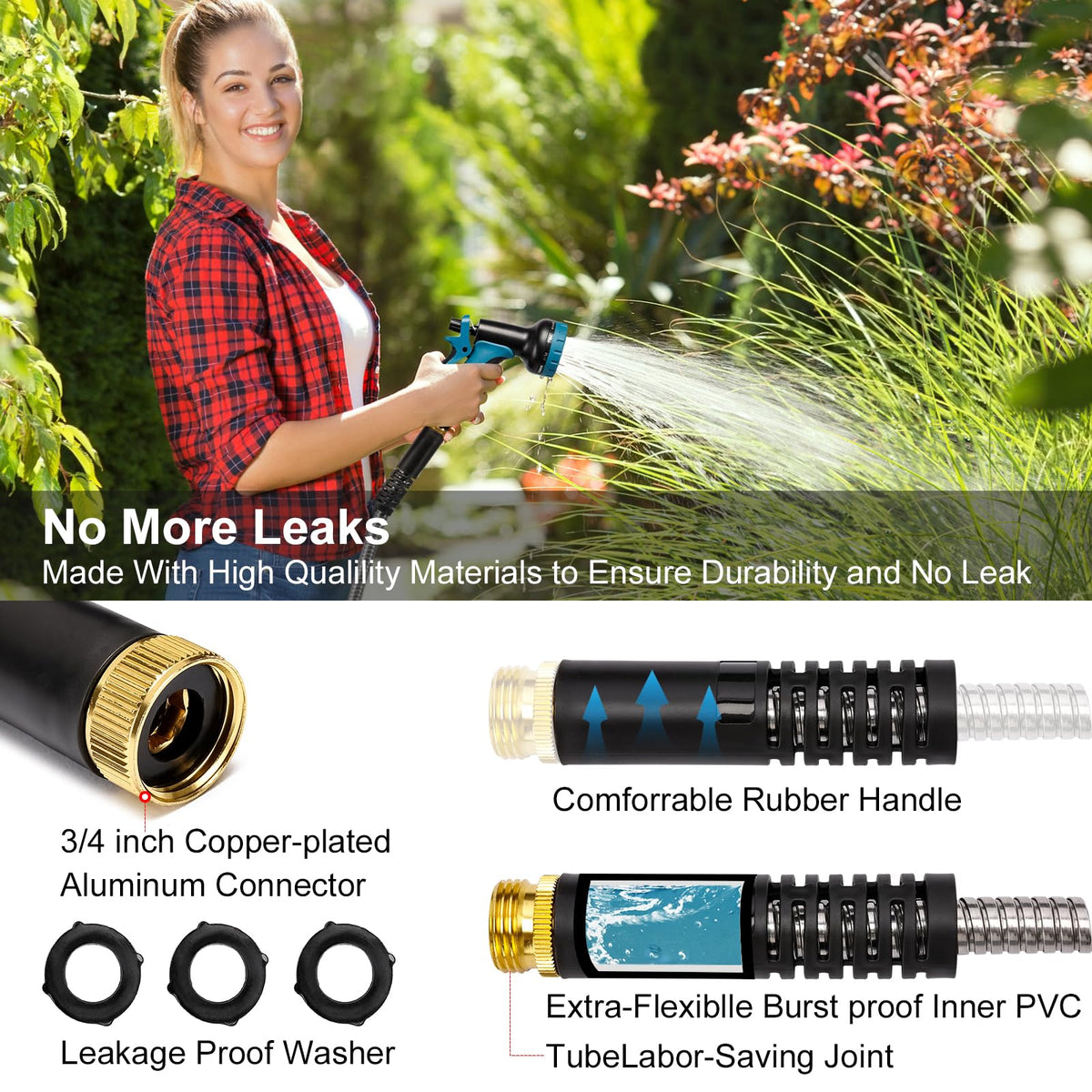 Metal Garden Hose 100 ft x 5/8 in Stainless Steel Non Expandable Kink Resistant W42595