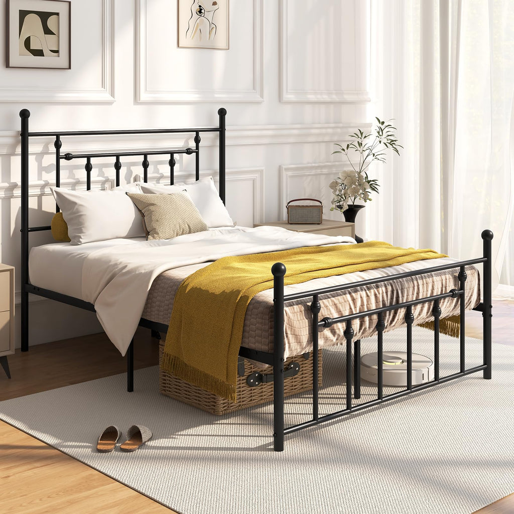 Black Full Size Metal Bed Frame with Headboard & Footboard P1784