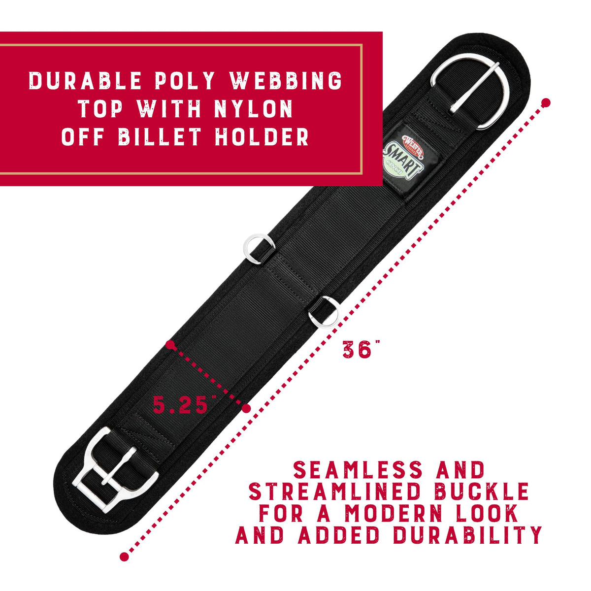 Black 36-Inch Nylon Felt Lined Straight Cinch G778