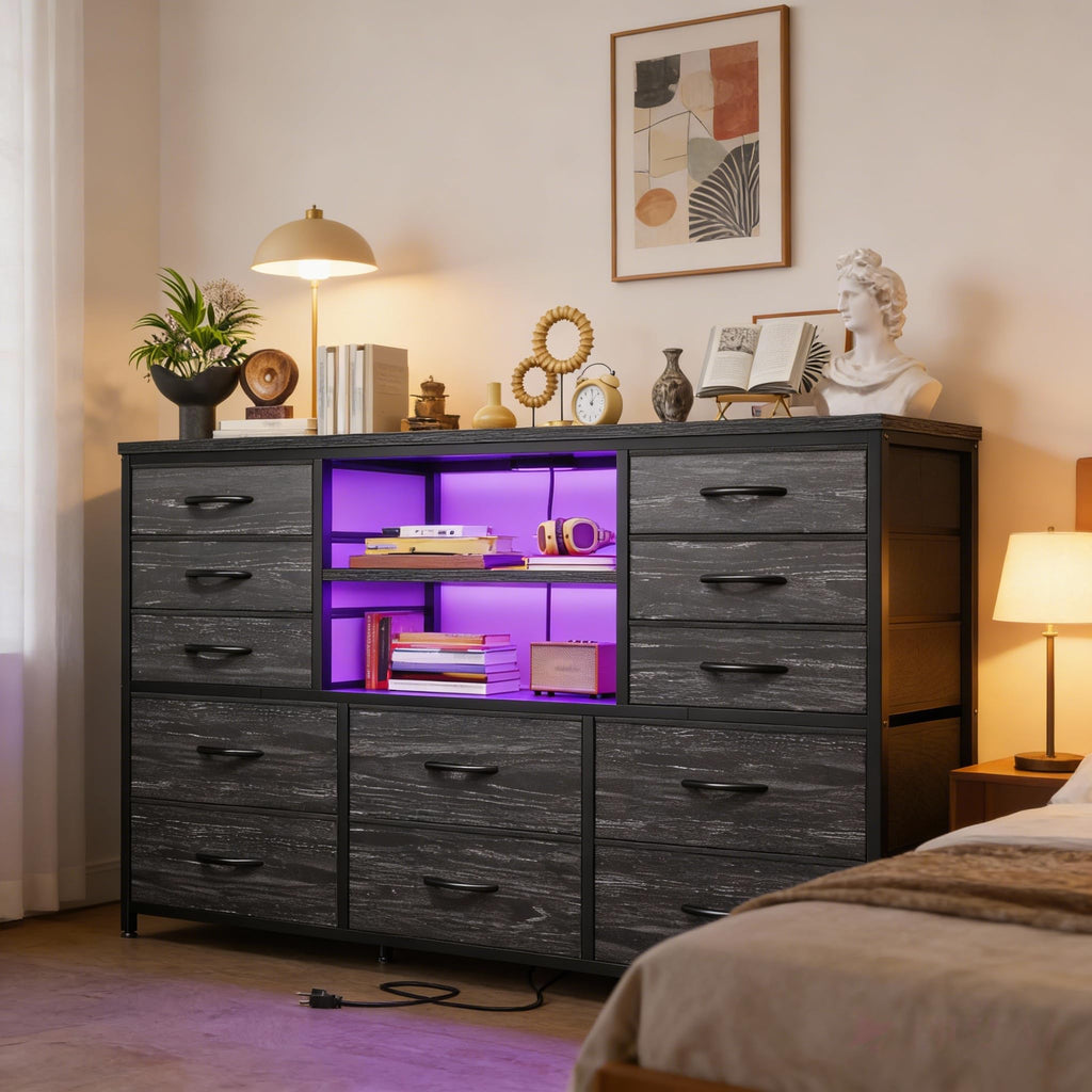 Dresser with LED Lights & Charging Station N7653