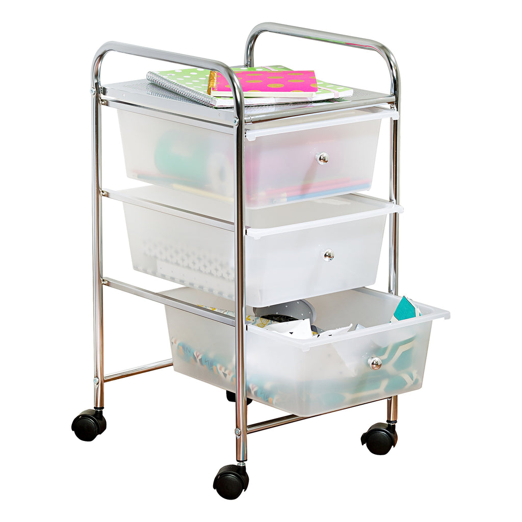 3 Drawer Plastic Storage Cart on Wheels F77386
