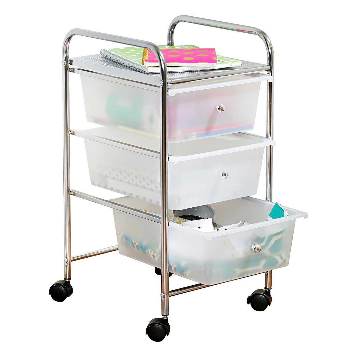 3 Drawer Plastic Storage Cart on Wheels F77386