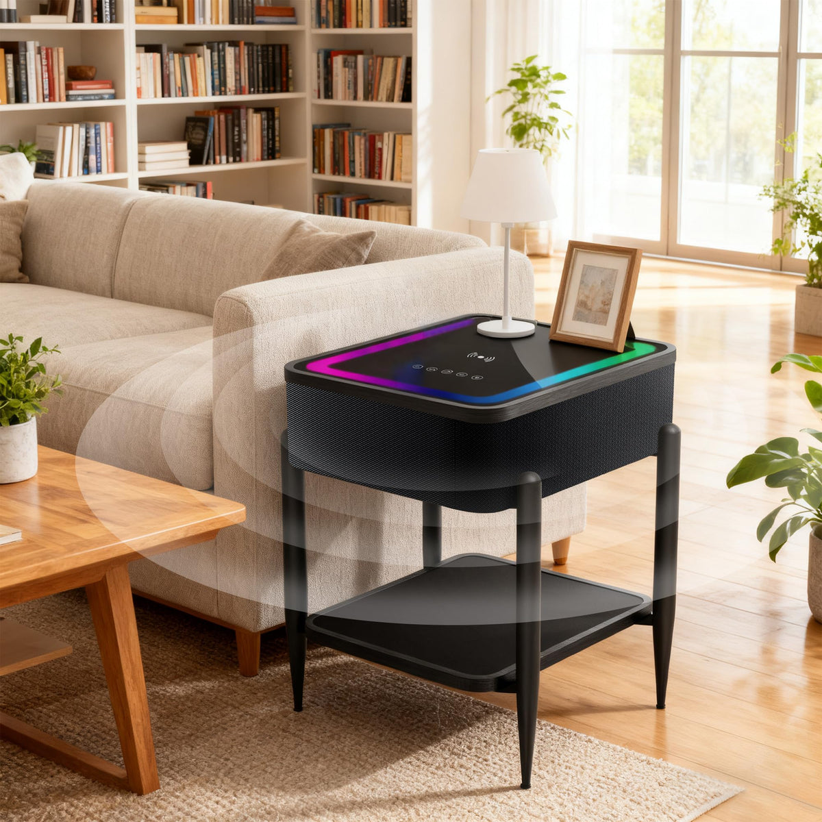 Black LED Smart Nightstand with Bluetooth Speaker & Wireless Charging S562296