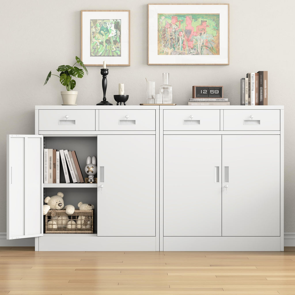 White Metal Storage Cabinet with 2 Drawers Y29218