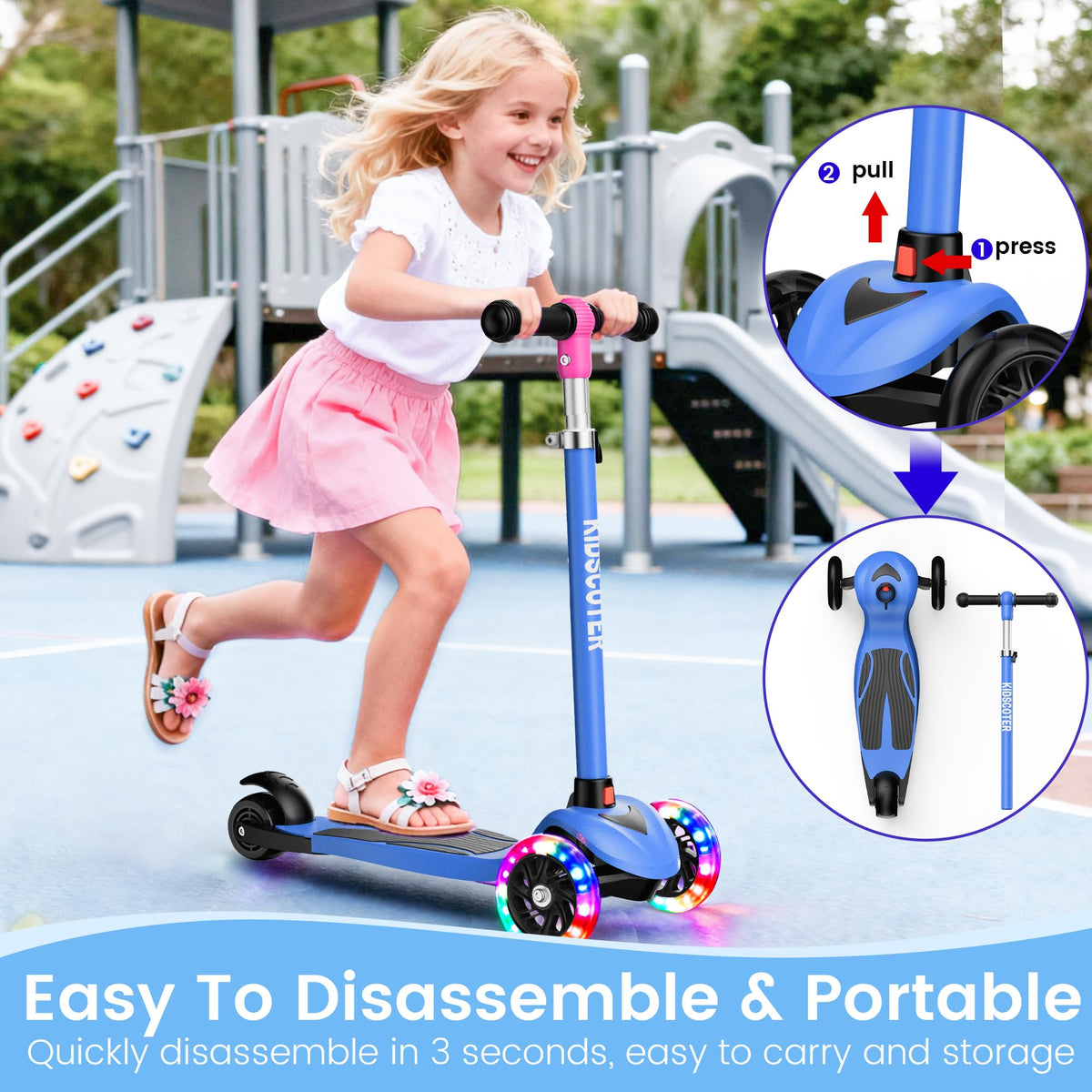 Multicolor 3 Wheel Kids Scooter with LED Light-Up Wheels Y7259