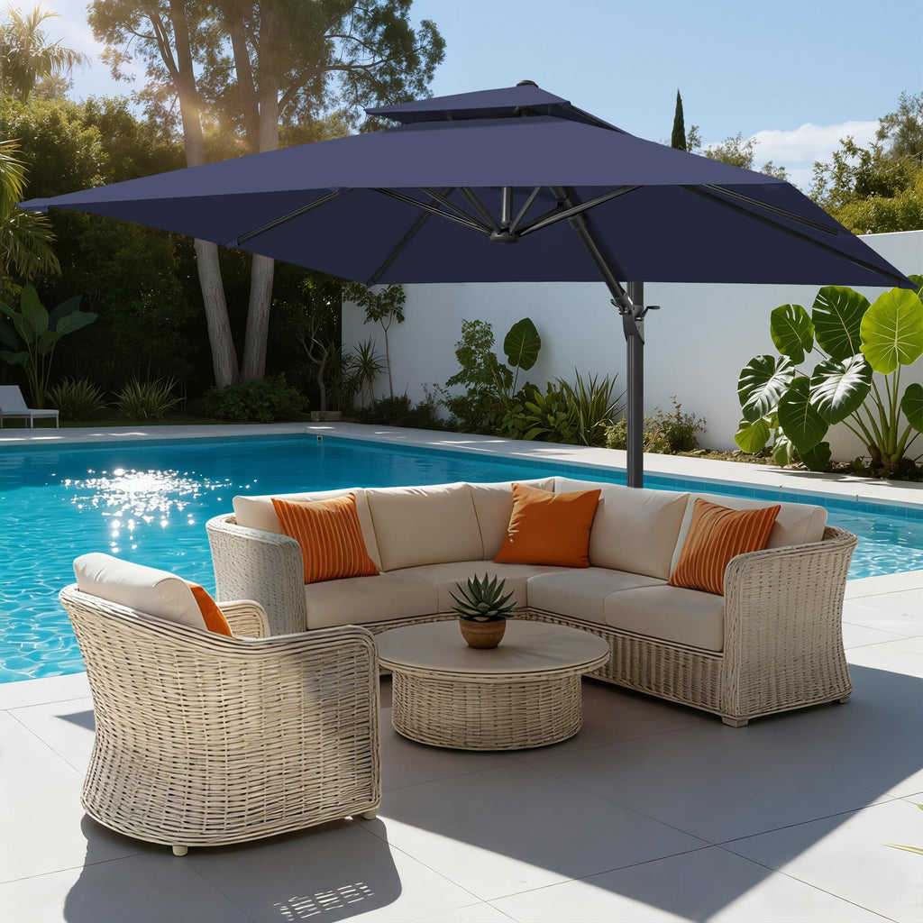 10x10 FT Square Navy Blue Cantilever Patio Umbrella K37820