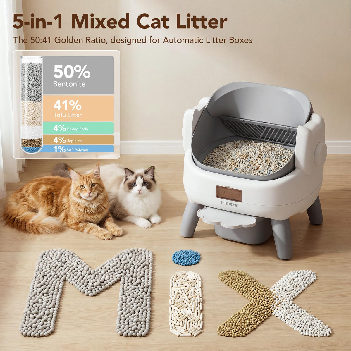 5-in-1 Mixed Cat Litter, Fast Clumping, Ultra Absorbent, Dust-Free Natural Clumping Cat Litter, Odor Control, 7.9lbs*2 H582