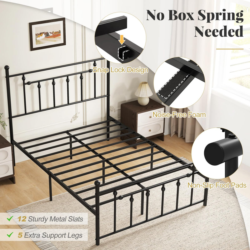Black Full Size Metal Bed Frame with Headboard & Footboard P1784
