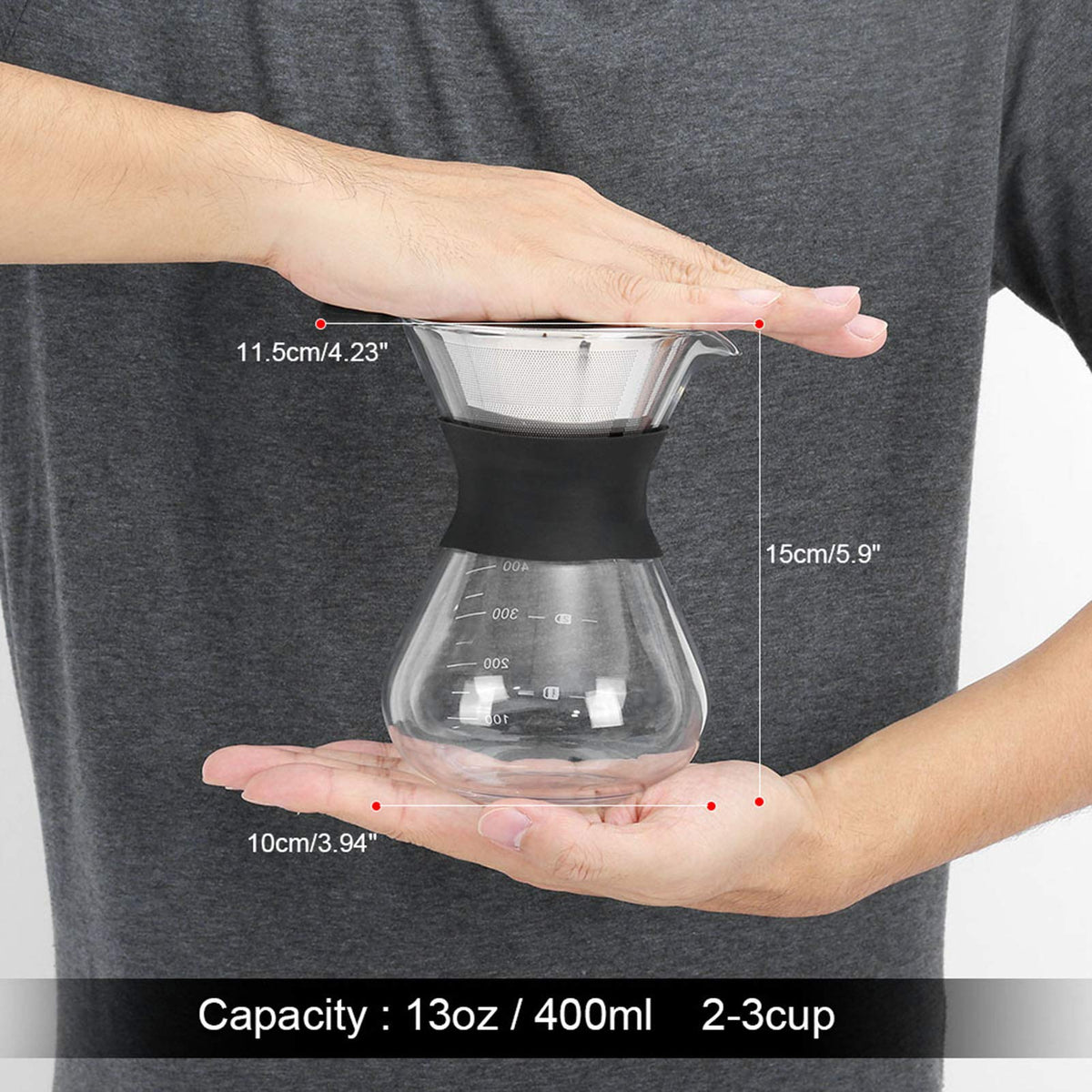 Pour Over Coffee Maker, Paperless Glass Dripper 400ML H99694