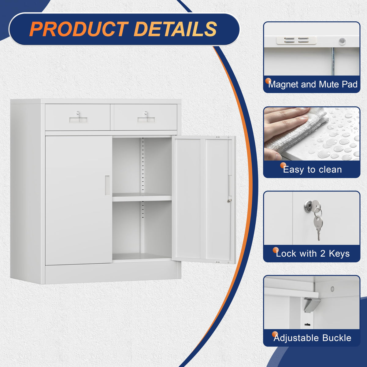 White Metal Storage Cabinet with 2 Drawers Y29218