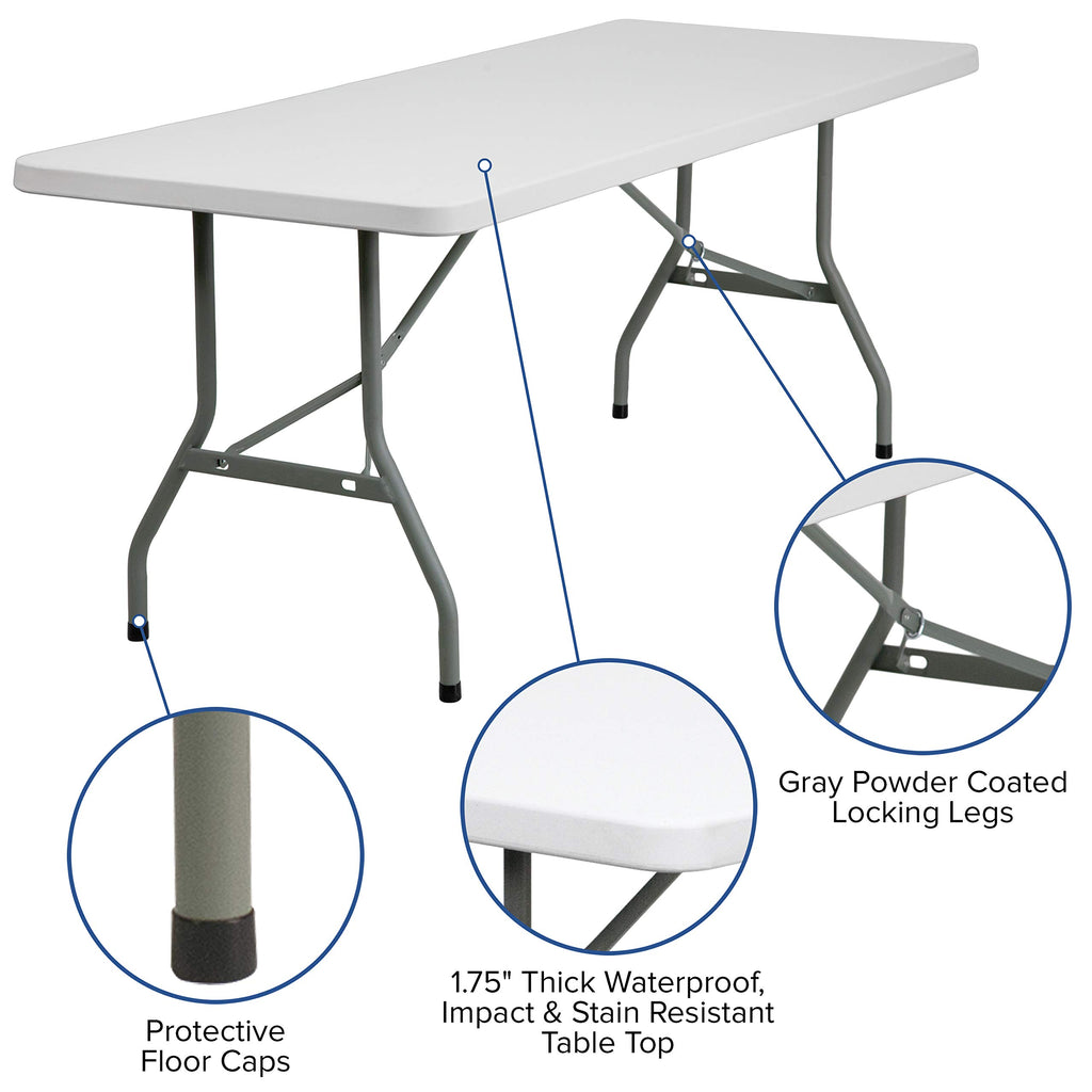 6-Foot Granite White Plastic Folding Table Y41735