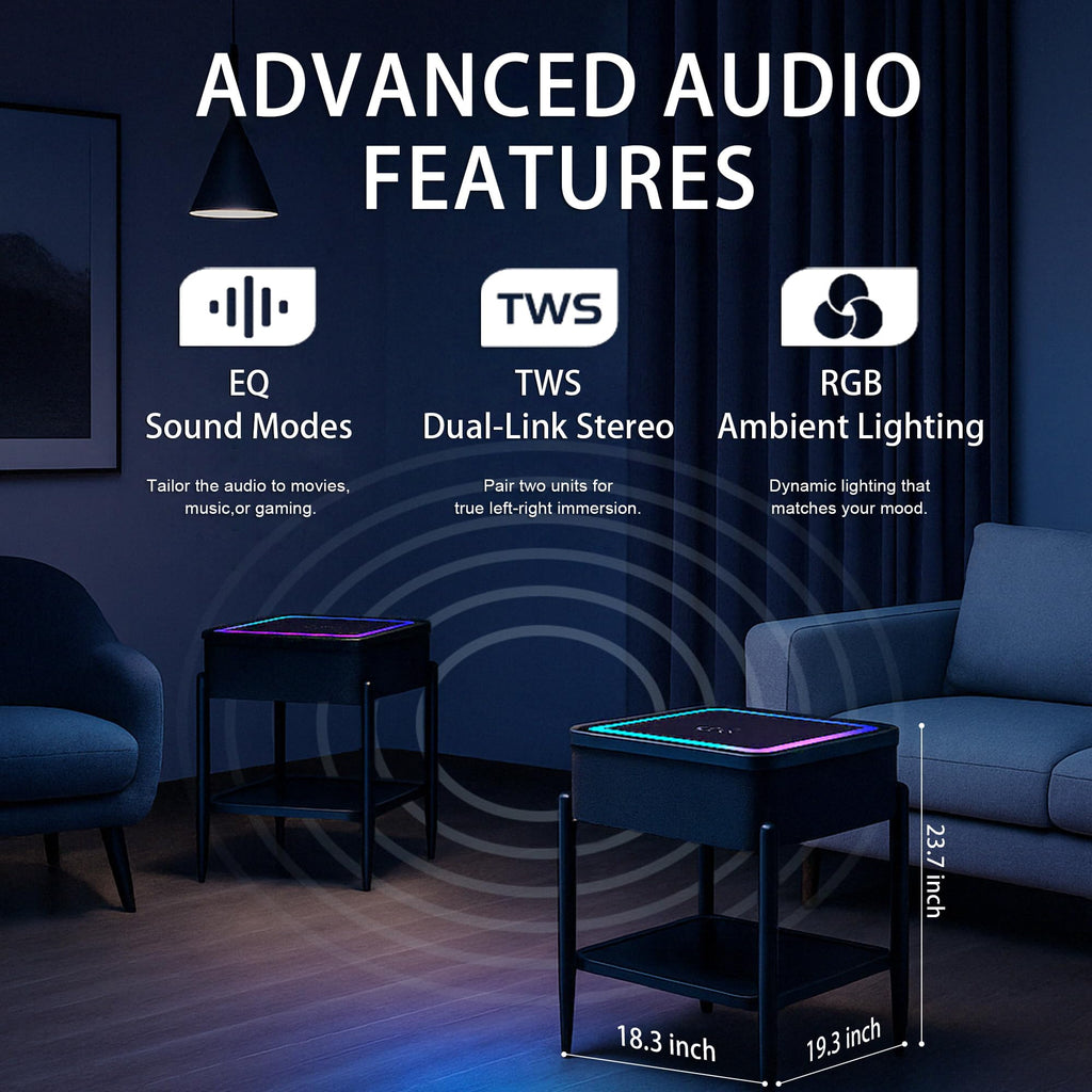 Black LED Smart Nightstand with Bluetooth Speaker & Wireless Charging S562296