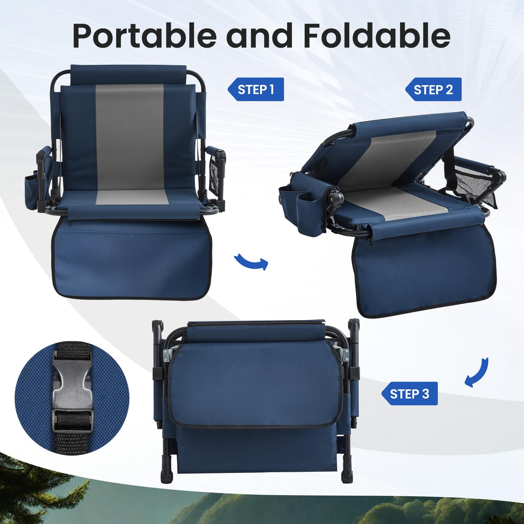 Portable Stadium Seat with Cup Holders & Armrests, Blue & Gray B229