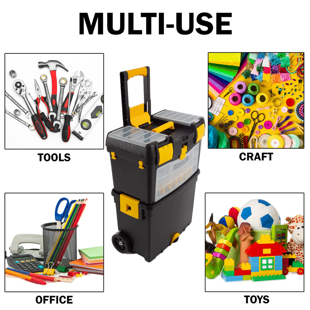 Rolling Tool Box with Wheels, Foldable Handle, and Removable Top M266