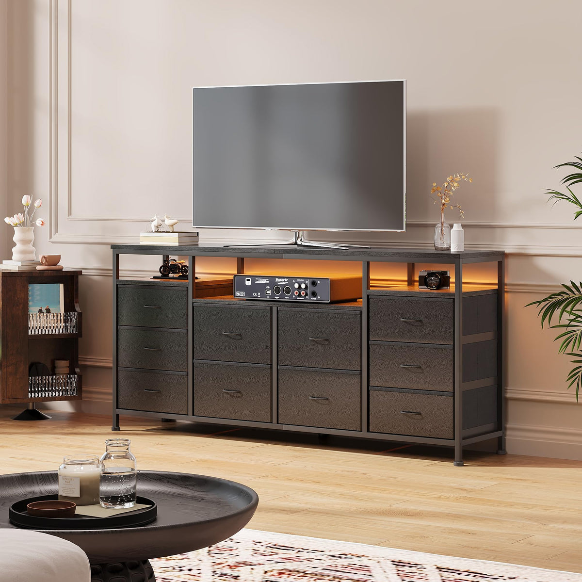 Black Fabric 10 Drawer Dresser Y1708