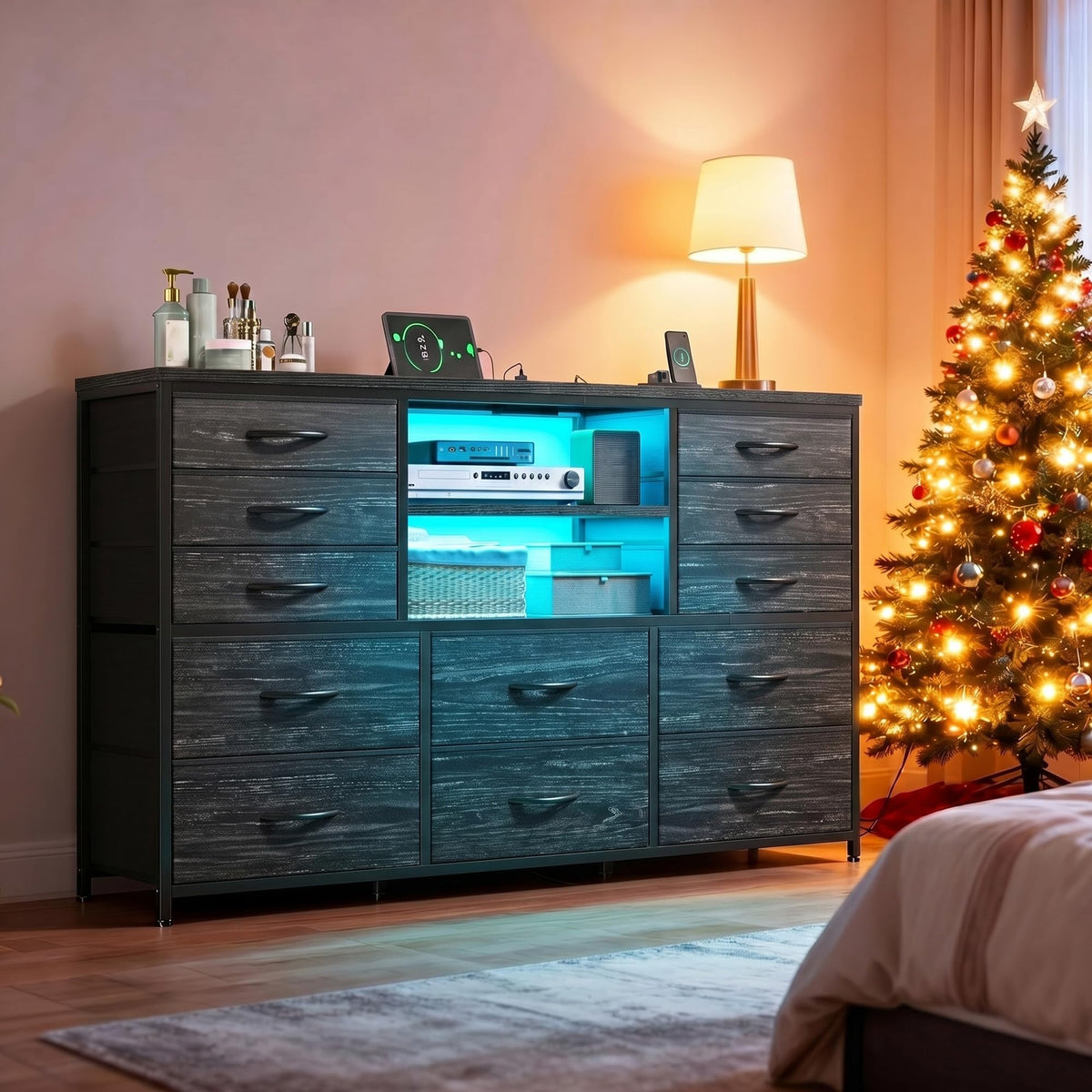Dresser with LED Lights & Charging Station N7653