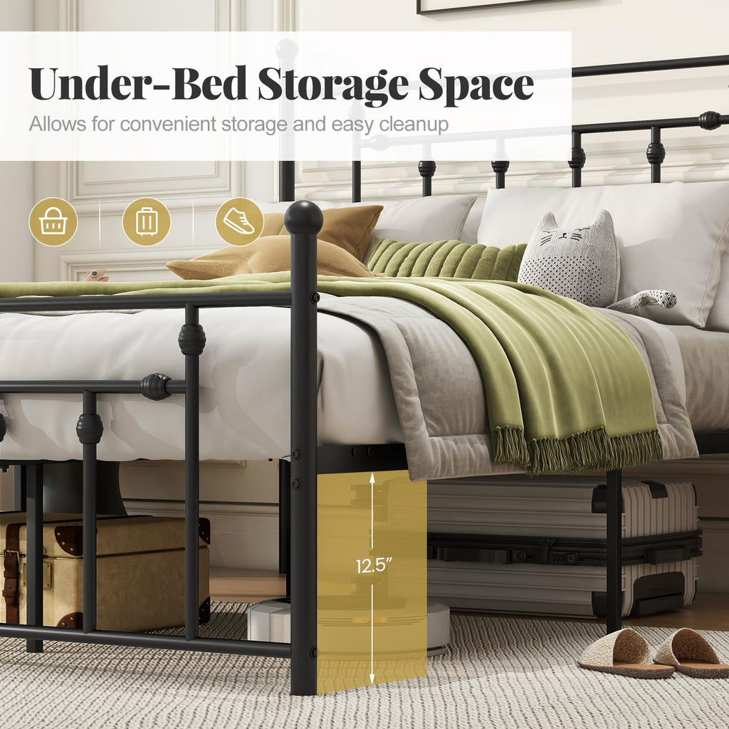 Black Full Size Metal Bed Frame with Headboard & Footboard P1784