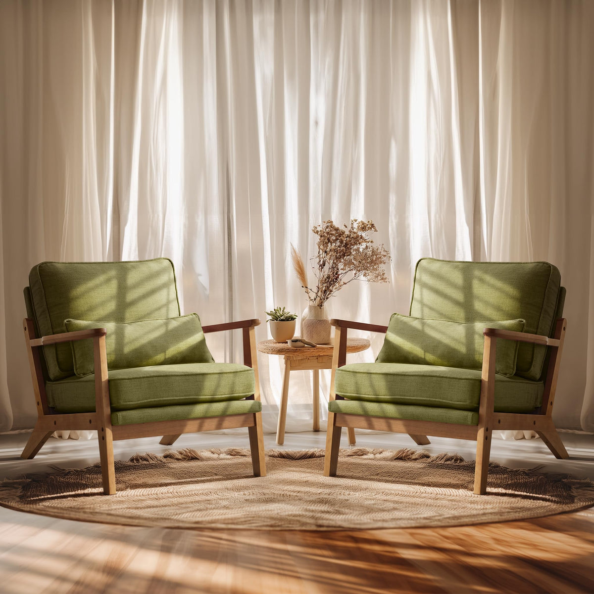 Green Linen Fabric Upholstered Accent Chair Set of 2 U61629