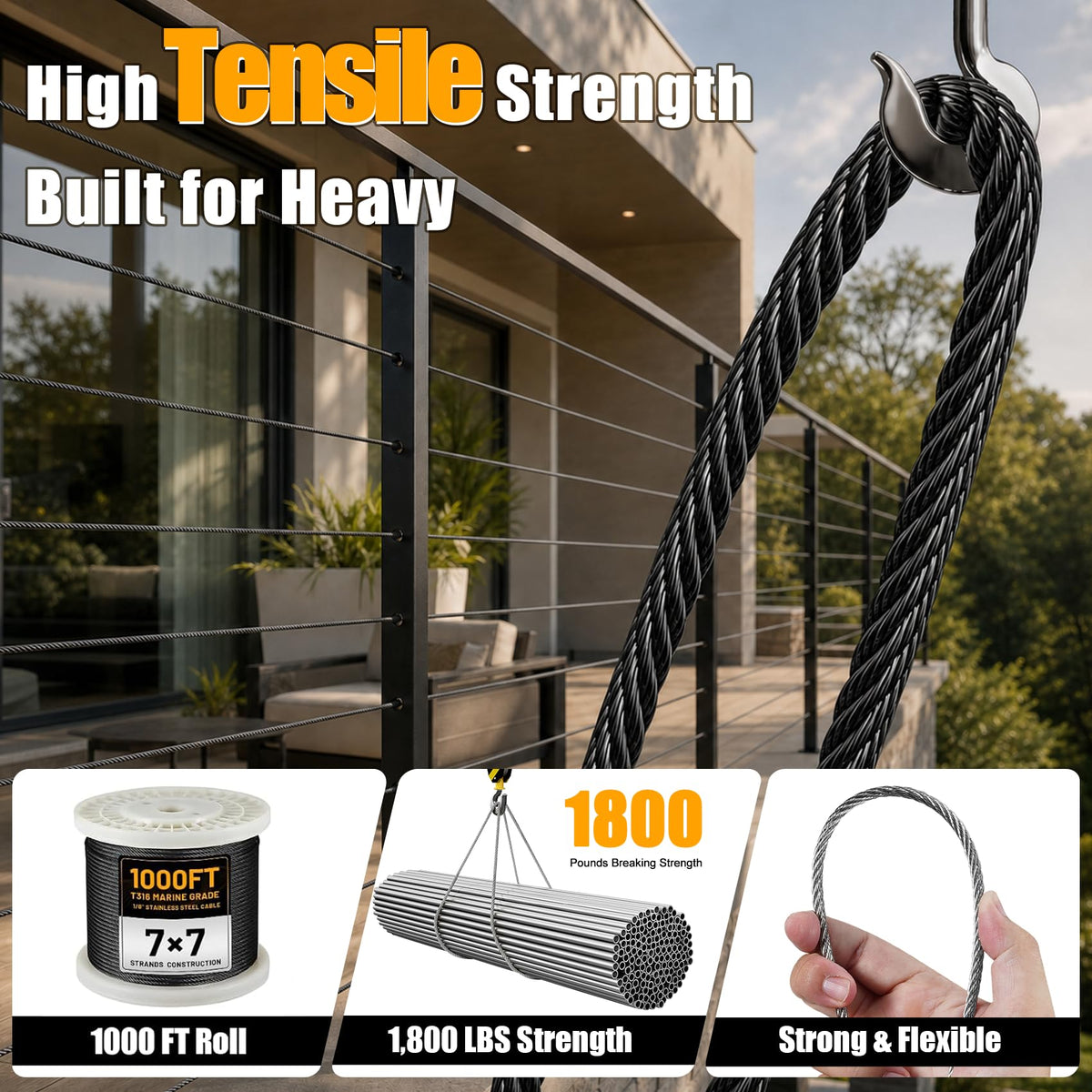 1/8" Stainless Steel Cable 1000FT T316 Wire Rope R58497