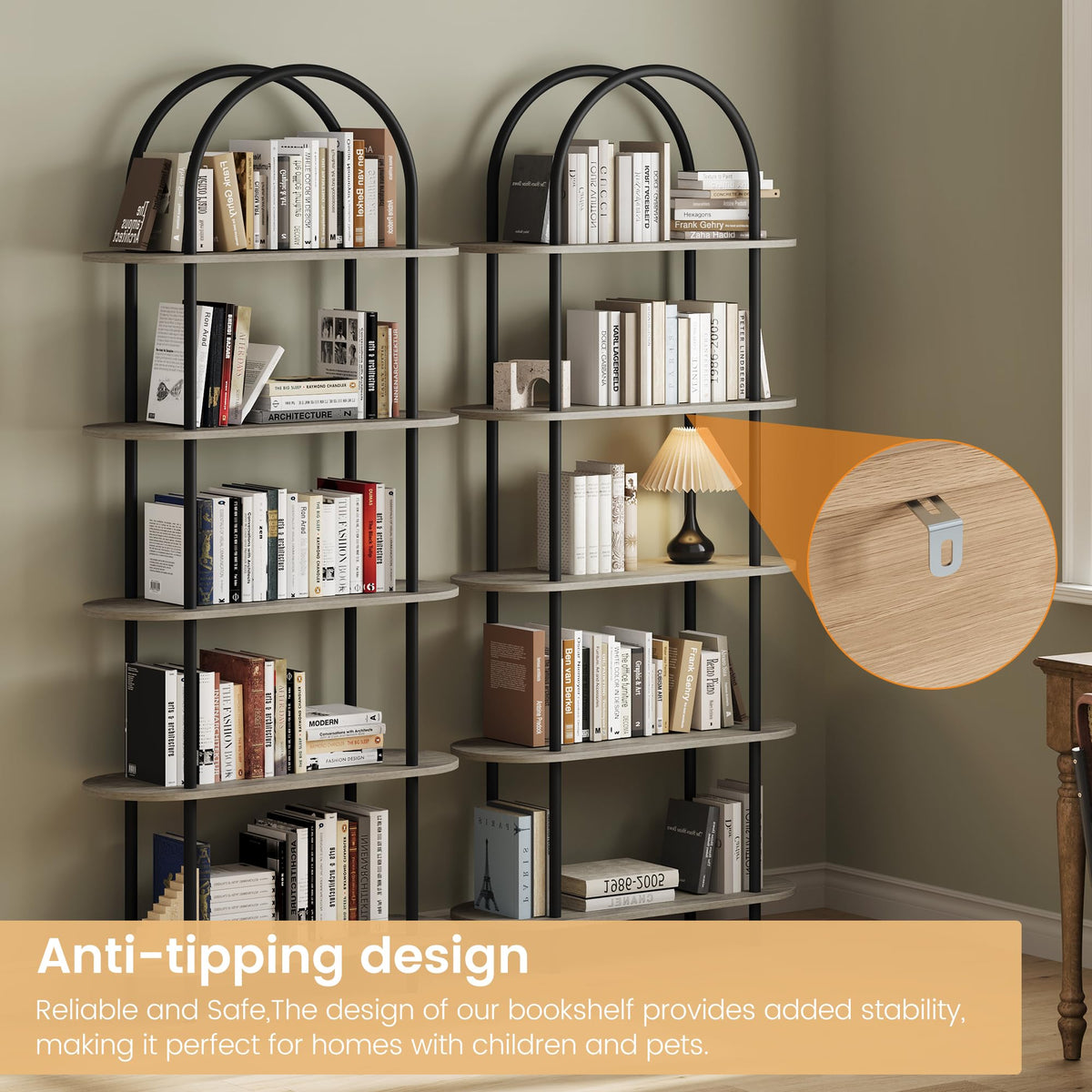 5-Tier Open Arched Bookshelf with Metal Frame Y9641
