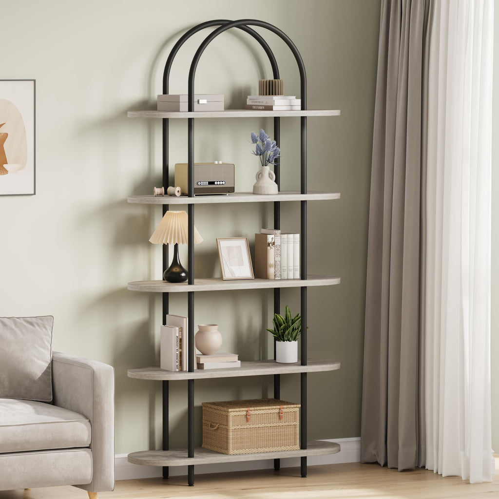 5-Tier Open Arched Bookshelf with Metal Frame Y9641
