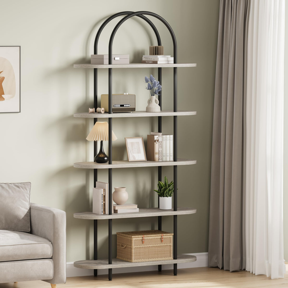 5-Tier Open Arched Bookshelf with Metal Frame Y9641