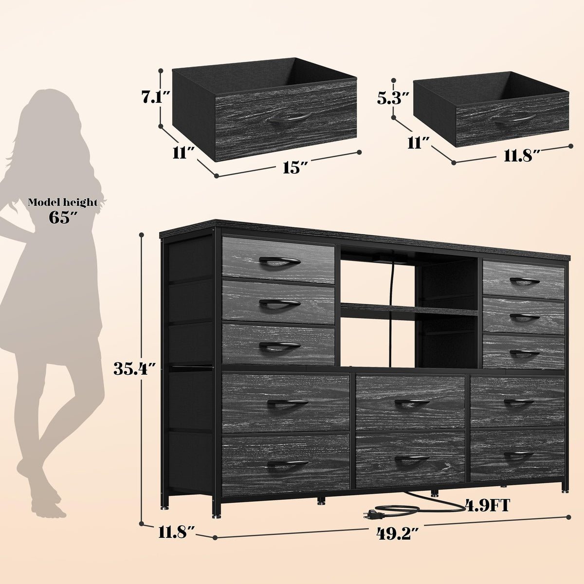 Dresser with LED Lights & Charging Station N7653