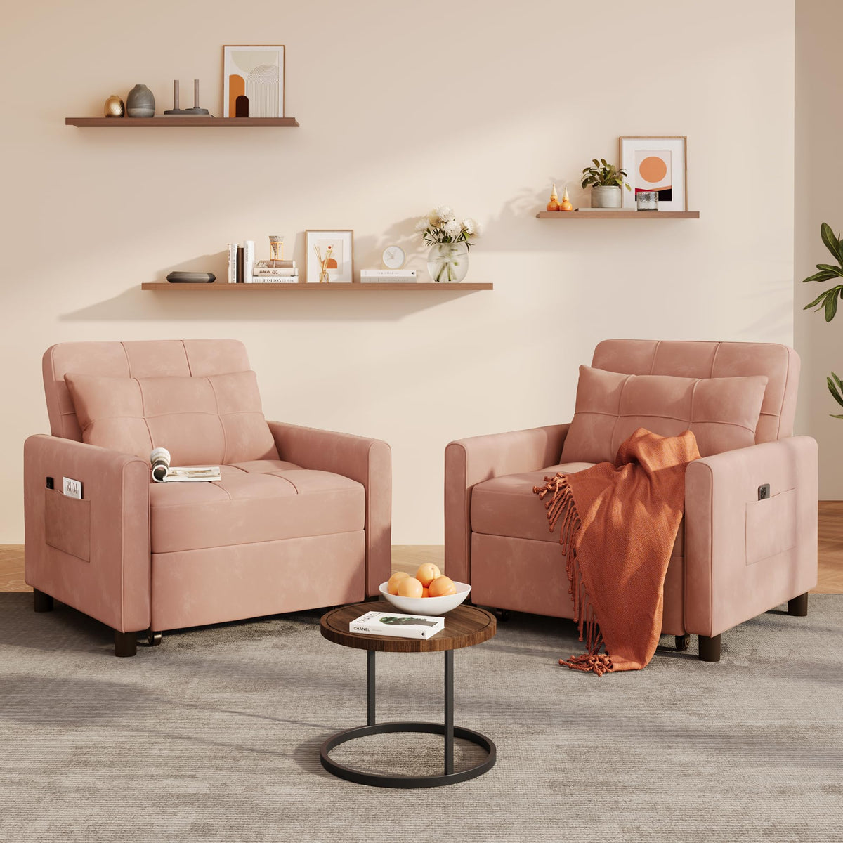 Pink Convertible Sleeper Chair Sofa Bed J564910