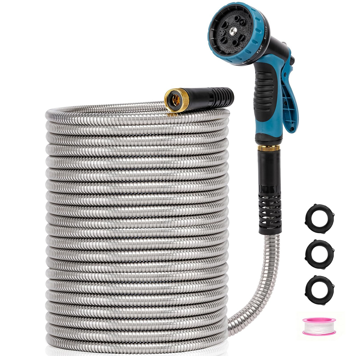 Metal Garden Hose 100 ft x 5/8 in Stainless Steel Non Expandable Kink Resistant W42595