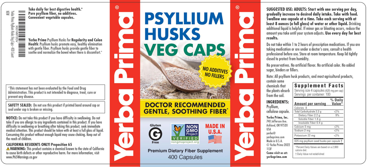 Psyllium Husks Veg Caps, 400 Capsules (625mg) J80109