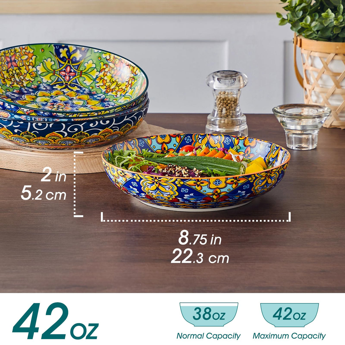 Pasta Bowls Set of 4, 42oz Ceramic Serving Bowls L660957
