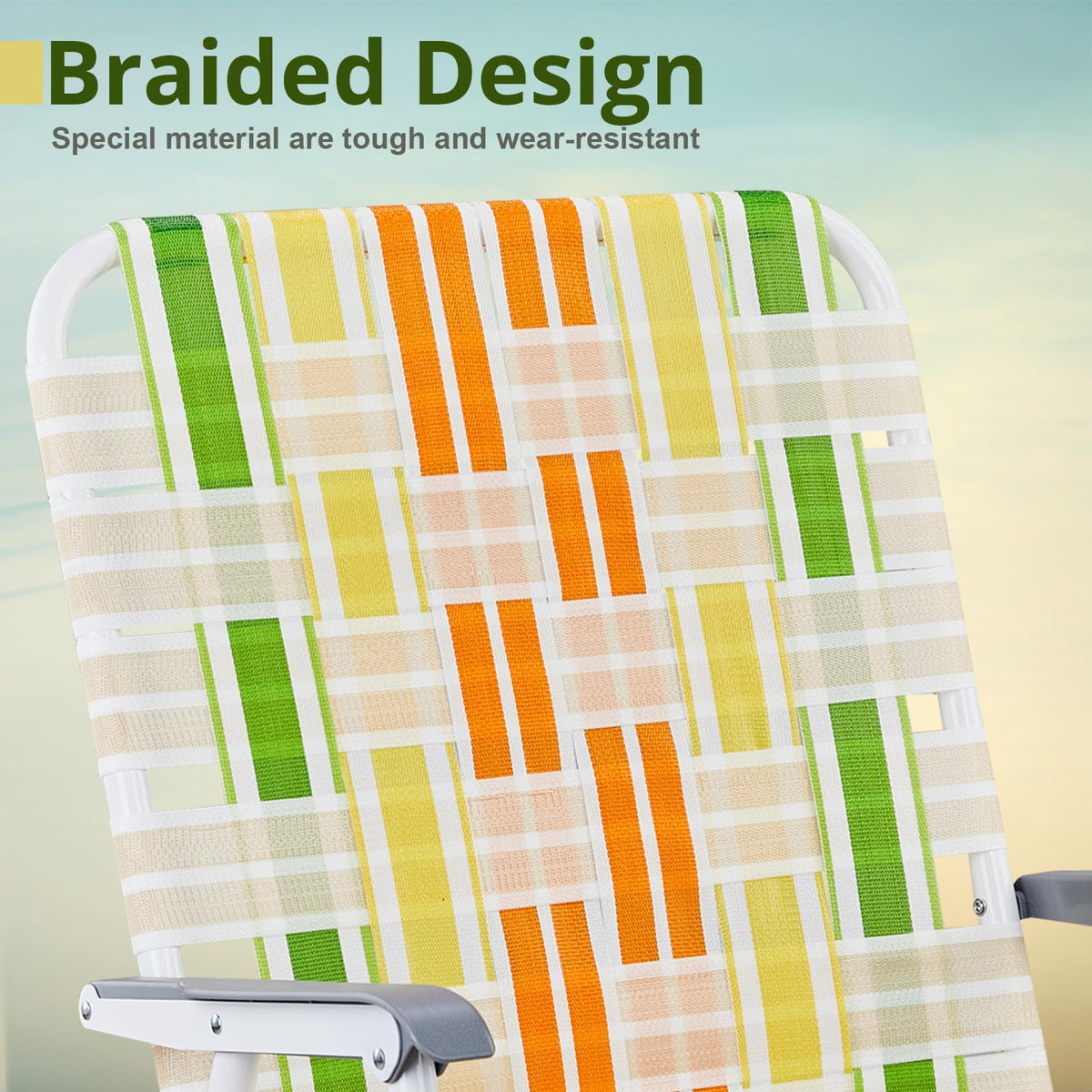 Set of 2 Webbed Folding Beach Chairs Yellow & Green I78898
