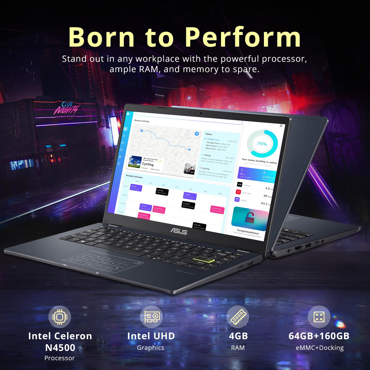 14" FHD Laptop, Intel Celeron N4500, 4GB RAM, 224GB Storage, Quiet Blue N428737