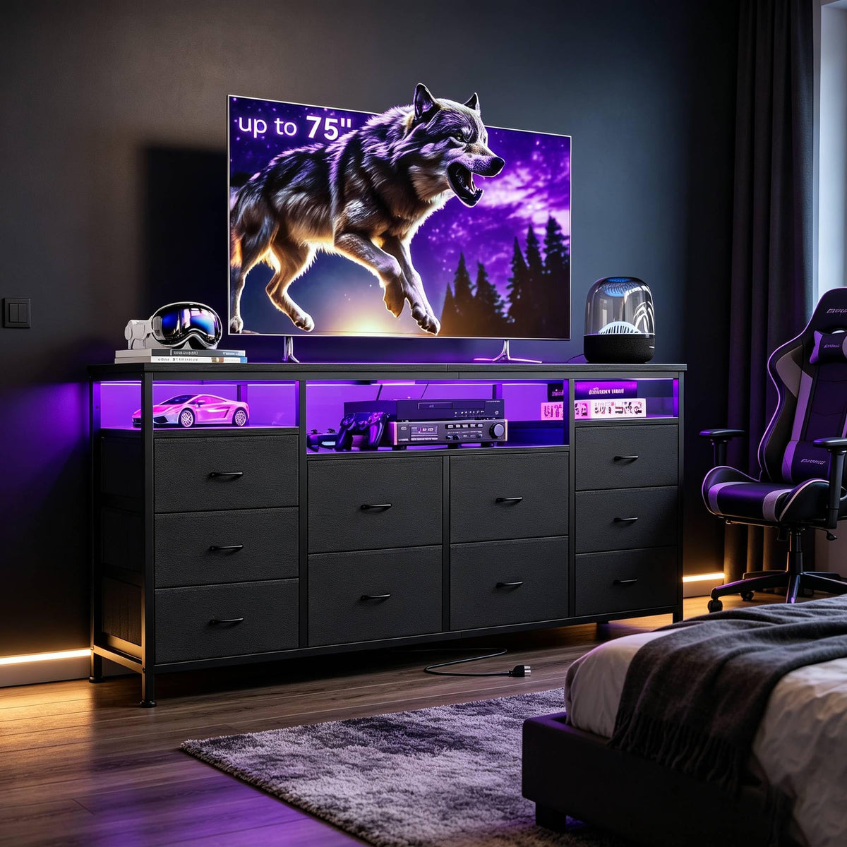 Black Fabric 10 Drawer Dresser Y1708