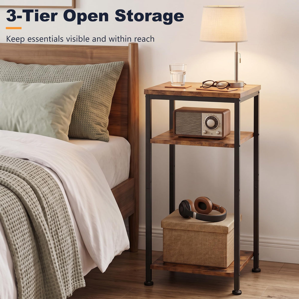 3-Tier Side Table with Adjustable Shelf K6848