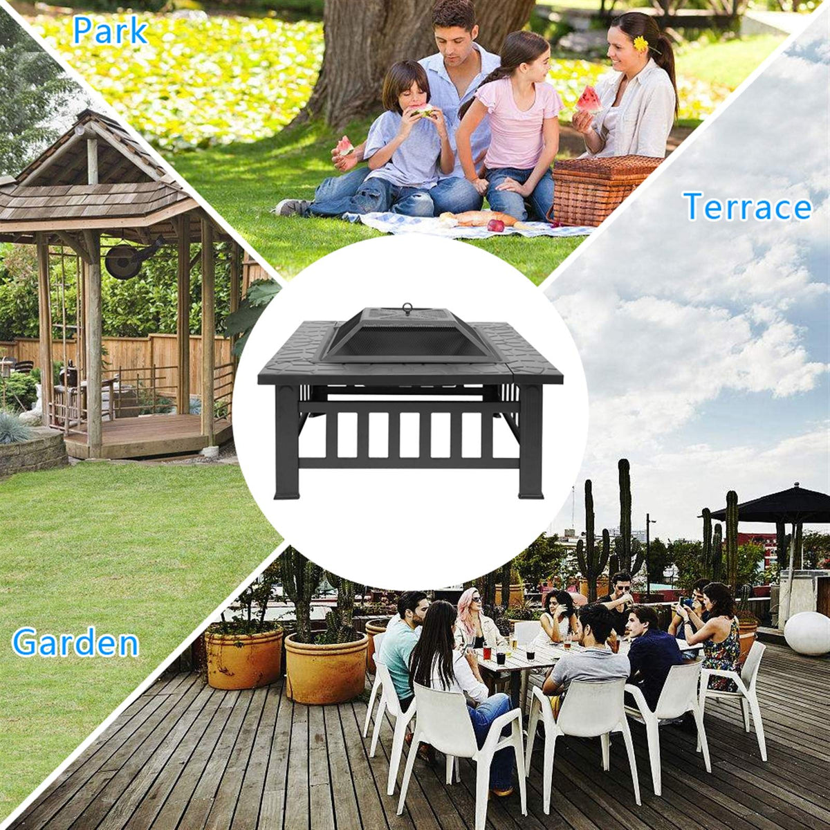32" Wood Burning Metal Fire Pit with Poker W723808